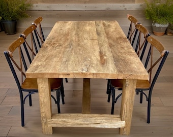 Rustic Oak Dining Table Reclaimed , Reclaimed Wood Kitchen Table with Bench, Large Farmhouse Table Furniture Rustic