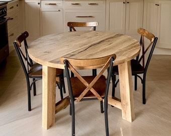 Rustic Oak Farmhouse Kitchen Table Round, Rustic Wood Dining Table Round, Round Oak Dining Table