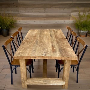 Rustic Oak Dining Table Reclaimed , Reclaimed Wood Kitchen Table with Bench, Large Farmhouse Table Furniture Rustic