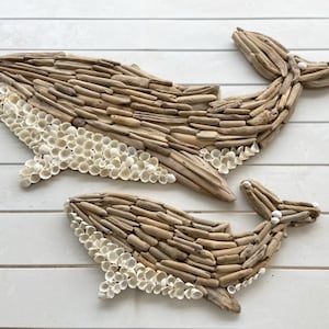 Driftwood Whale Family Wall Decor: Beach Nursery Art