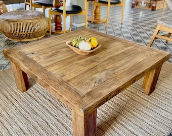 Rustic Reclaimed Wood Square Coffee Table – Handmade Natural Furniture