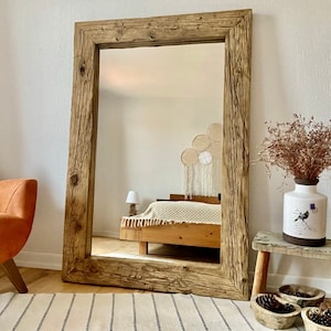 Rustic Floor Mirror Full Length, Full Body Mirror Floor Length, Rustic Reclaimed Mirror Big, Rustic Wood Mirror Bedroom Wall Decor