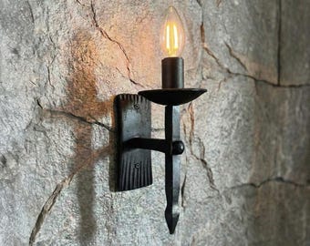 Hand-Forged Iron Wall Sconce – Rustic Candle Light for Stone Walls & Entryway