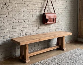 Reclaimed Solid Oak Entryway Bench – Handcrafted Modern Rustic Hallway Seating