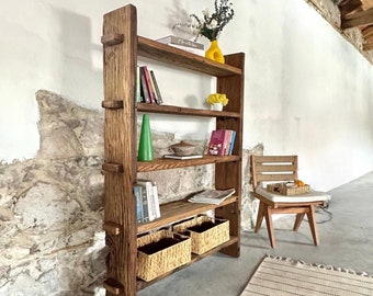 Reclaimed Barnwood Farmhouse Bookcase – Handmade Rustic Wood Open Storage Shelving
