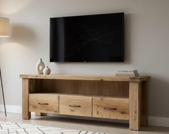 Handcrafted Solid Oak TV Stand – Rustic Farmhouse Media Console with Storage