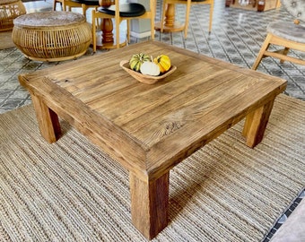 Mesa de centro rústica cuadrada madera, muebles de madera rústica mesa de madera recuperada, mesa de centro de madera cuadrada madera recuperada