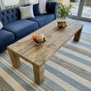 Long Reclaimed Wood Coffee Table, Handcrafted Modern Rustic Living Room Design