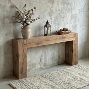 Reclaimed Oak Beam Console Table: Handcrafted Rustic Entryway Furniture