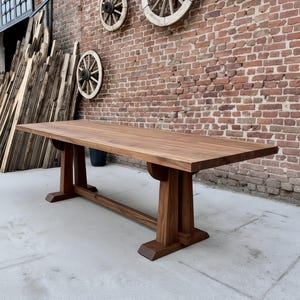 Japandi Rustic Oak Dining Table and Bench – Long Reclaimed Wood Dining Set