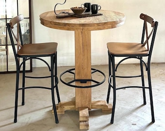 Rustic Oak Round High Top Pub Table Farmhouse Style Bar Height Furniture Etsy UK