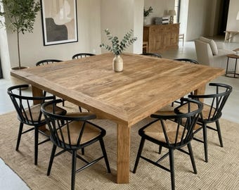 Square Reclaimed Wood Dining Table – Handcrafted Rustic Farmhouse Table for 8 People
