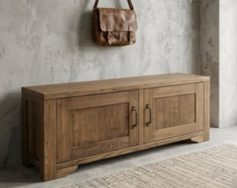 Solid Reclaimed Oak Shoe Storage Bench – Handcrafted Rustic Entryway Cabinet