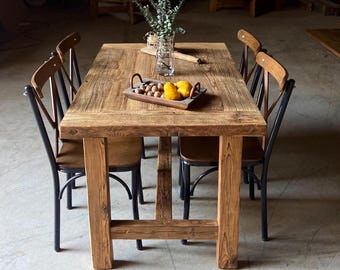 Handmade Reclaimed Wood Dining Table: Rustic Farmhouse Kitchen Table