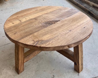 Round Rustic Coffee Table Reclaimed Wood, Farmhouse Coffee Table Living Room, Reclaimed BarnWood Furniture Table Round