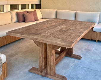 Century-Old Reclaimed Oak Dining Table – Antique Barnwood Style with Aged Patina