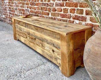 Rustic Wood Entry Bench with Storage, Storage Bench for EntryWay Furniture, Wooden Bedroom Bench Storage, Bed Storage Bench Entryway