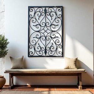 Wrought Iron Farmhouse Wall Decor – Handmade Metal Panel for Rustic Walls or Window Accent