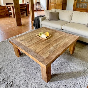 Rustic Reclaimed Oak Square Coffee Table: 60-Year-Old Wood