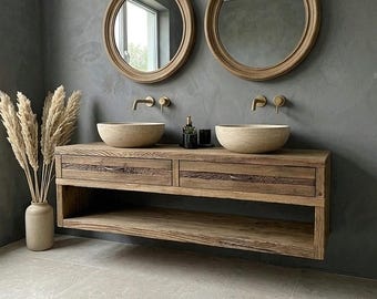 Zurückgeforderter Kastanien-Doppelt-Schrank, ruhiger Luxus-Badezimmer-Konsolenschrank