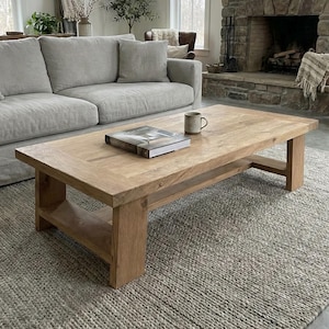 Handcrafted Reclaimed Oak Coffee Table: Rustic Modern Design, Natural Solid Wood Furniture