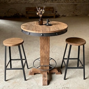 Ronde pubtafel van gerecycled hout – rustieke bartafel voor boerderij- en bistroruimtes