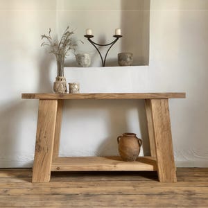 Rustic Oak Console Table – Solid Wood Entryway Console for Organic Modern Interiors