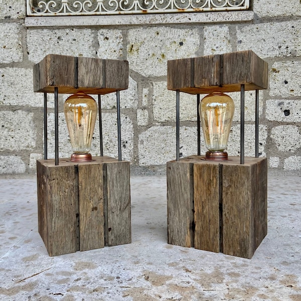 Unique Table Lamp Wood, Rustic Bedside Lamp for Bedroom Decor, Bedside Lamp Unique Decor for Bedroom, Reclaimed Wood Lamp for Table