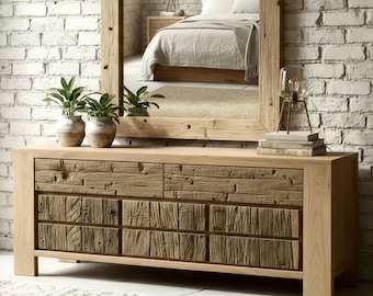 Modern Rustic Reclaimed Oak Dresser – Heritage Japandi Bedroom Cabinet