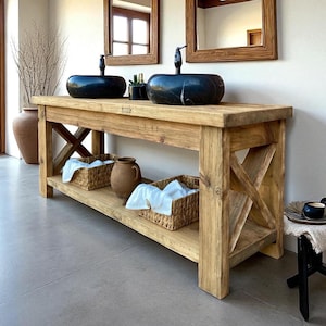 Custom Rustic Double Sink Vanity – Handmade Solid Wood Bathroom Unit