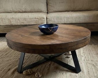 Solid Reclaimed Oak Coffee Table – Handcrafted Architectural Organic Modern Form