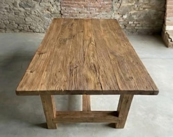 Rustic Farmhouse Dining Table – Handcrafted Reclaimed Wood, Wabi Sabi Organic Solid Wood Furniture