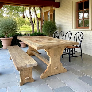 Rustic Reclaimed Oak Dining Table Set with Bench – Handmade Farmhouse Table Seats 6