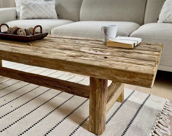 Unique Wood Coffee Table Rectangle, Large Rustic Coffee Table Reclaimed Wood, Coffee Table Rustic Wood Decor, Large Reclaimed Wood Table