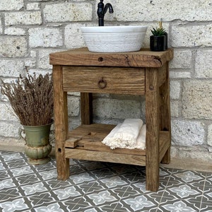 Reclaimed Bathroom Vanity with Single Sink, Rustic Wood Bathroom Vanity with Sink, Reclaimed Wood Vanity Bathroom Rustic Vanity zdjęcie 2