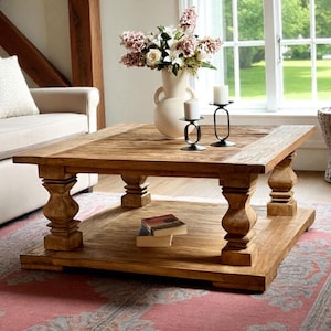 Square Reclaimed Wood Coffee Table with Shelf: Rustic Farmhouse Storage Design