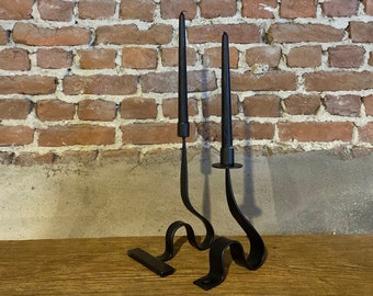 Black Wrought Iron Candlestick Holder Set of 2, Black Hand Forged Candle Holder, Metal Candle Stick