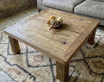 Rustic Reclaimed Wood Square Coffee Table – Handmade Natural Furniture