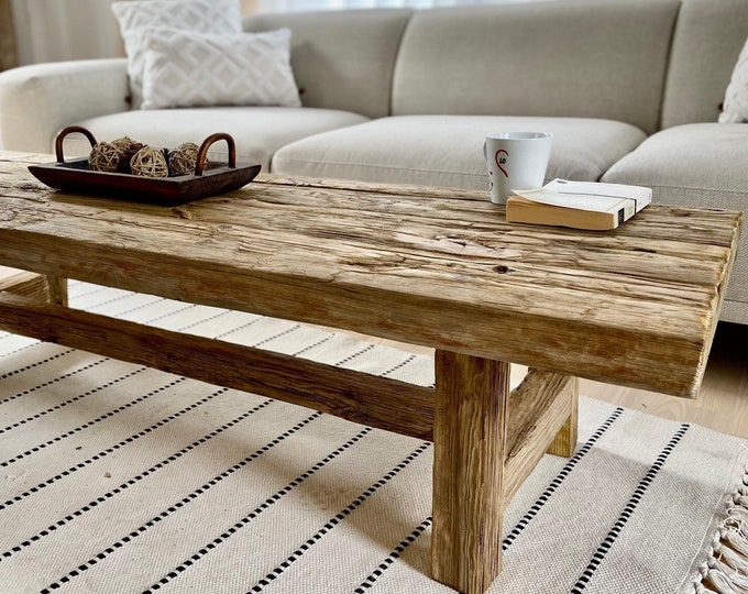 Unique Wood Coffee Table Rectangle Large Rustic Coffee Table Etsy
