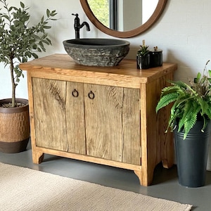 Reclaimed Barn Wood Bathroom Vanity: Rustic Farmhouse Sink Cabinet with Storage