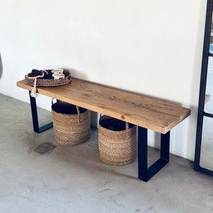 Reclaimed Wood Bench Entryway, Rustic Oak Bench Hallway, Industrial Bench Metal Legs, Custom Wood Bench
