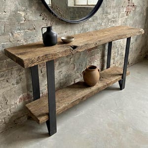 Reclaimed Wood Console Table with Shelf & Metal Frame – Handcrafted Farmhouse Entryway Furniture