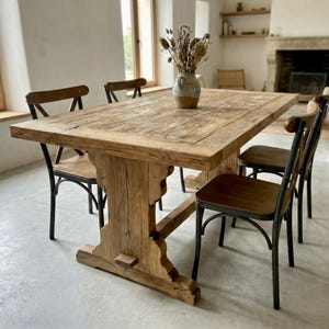 Mesa de comedor hecha a mano con madera reciclada – Mesa de cocina rústica moderna con pedestal