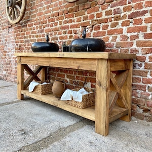 Rustic Bathroom Vanity Double Sink, Reclaimed Wood Bathroom Vanity for Vessel Sink, 72 inch Vanity Rustic Farmhouse Furniture