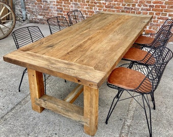 Table à manger en bois rustique, Table à manger de ferme rustique Bois, Table de cuisine en bois de récupération, Meubles de ferme