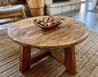 Round Wood Coffee Table Rustic Furniture and Decor, Rustic Farmhouse Table Coffee, Living Room Table Farmhouse Decor