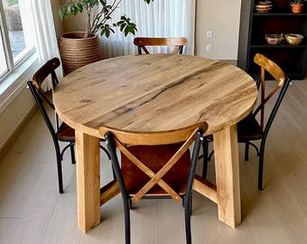 Rustic Reclaimed Oak Round Dining Table: Farmhouse Kitchen Table