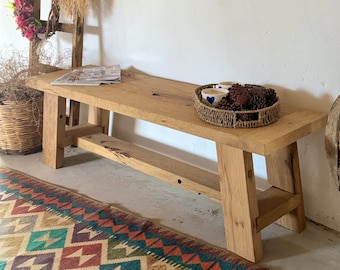 Reclaimed Oak Bench for Entryway, Rustic Wood Entry Bench, Farmhouse Bench, Wood Bench Entryway, Solid Oak Bench, Rustic Patio Furniture