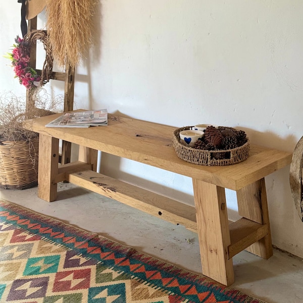 Reclaimed Oak Bench for Entryway, Rustic Wood Entry Bench, Farmhouse Bench, Wood Bench Entryway, Solid Oak Bench, Rustic Patio Furniture