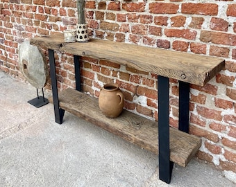 Reclaimed Wood Console Table with Shelf, Rustic Wood Hallway Table, Long Console Table Metal Legs, Reclaimed Console Table Wood